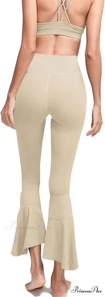 Capri Yoga Pants Cross High Waisted Cropped Slit Flared Ruffle Bottom