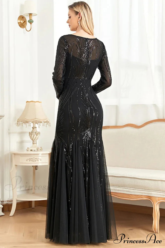 Captivating Glam Sequin Trendy Long Sleeve Maxi Dress
