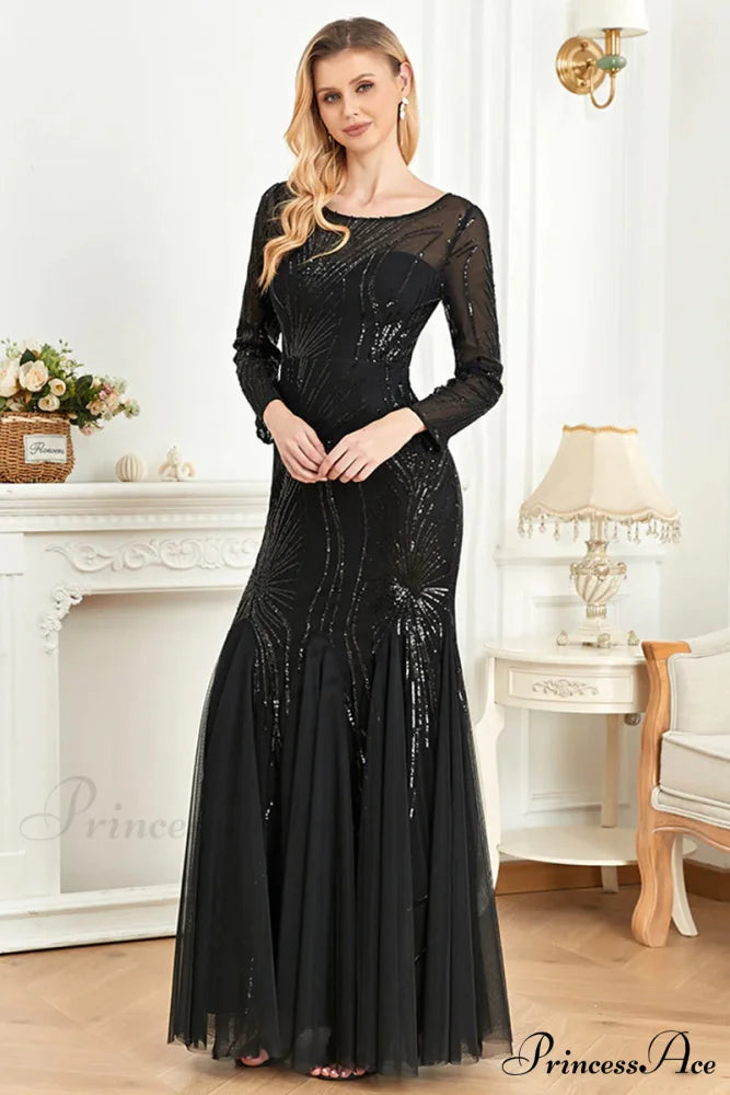 Captivating Glam Sequin Trendy Long Sleeve Maxi Dress