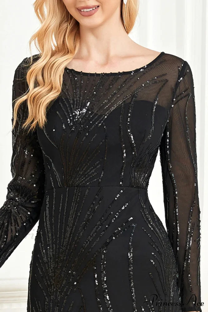 Captivating Glam Sequin Trendy Long Sleeve Maxi Dress