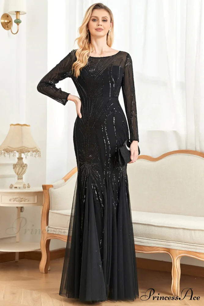 Captivating Glam Sequin Trendy Long Sleeve Maxi Dress