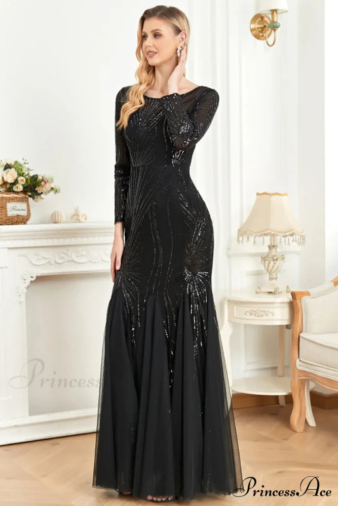 Captivating Glam Sequin Trendy Long Sleeve Maxi Dress