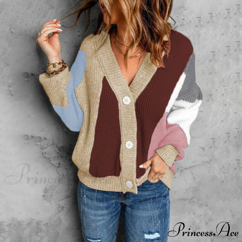 Cardigan Contrast with Knitted Color Apricot / S