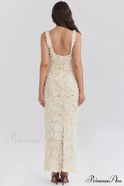 Carena Plunge Floral Charming Applique Maxi Dress