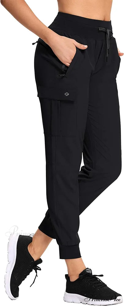 Cargo Hiking Pants Lightweight Joggers Quick Dry Capris 1_ Black / Medium