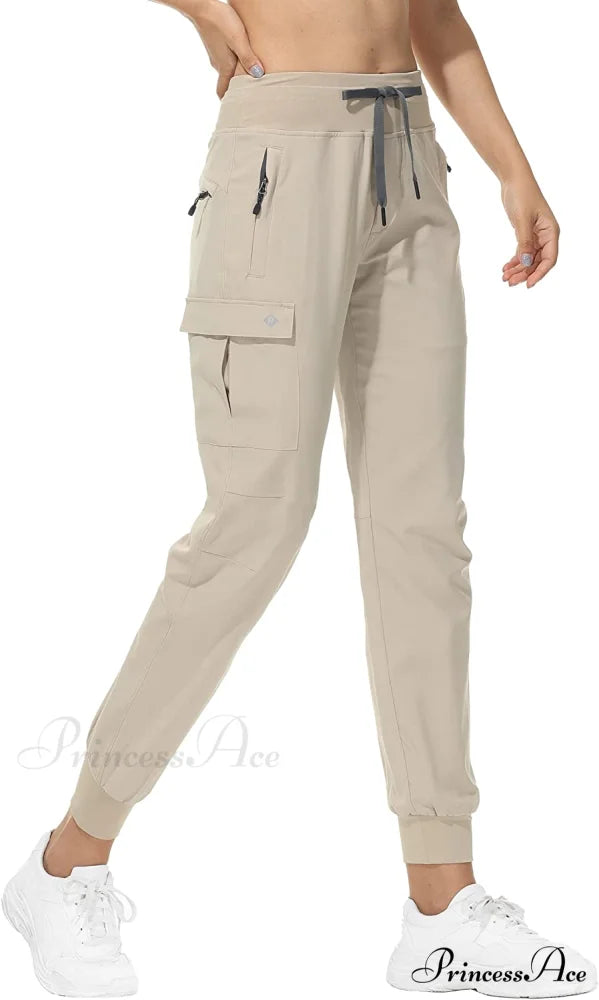 Cargo Hiking Pants Lightweight Joggers Quick Dry Capris 1_ Khaki / Medium