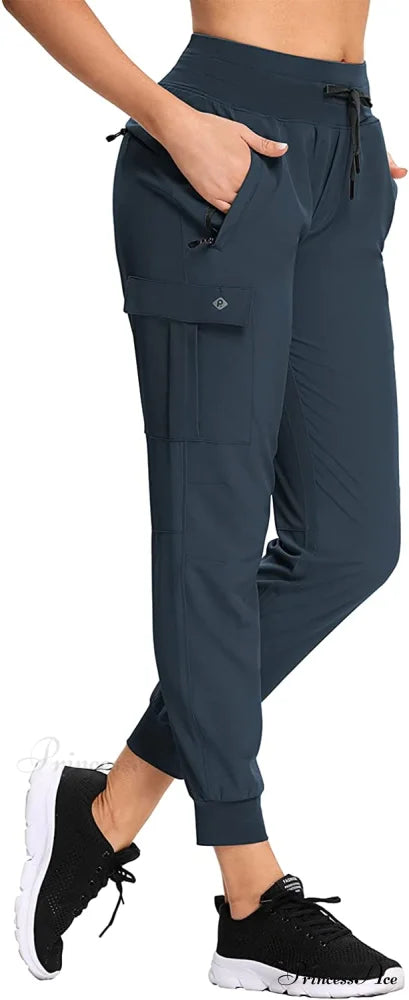 Cargo Hiking Pants Lightweight Joggers Quick Dry Capris 1_ Navy Blue / Medium