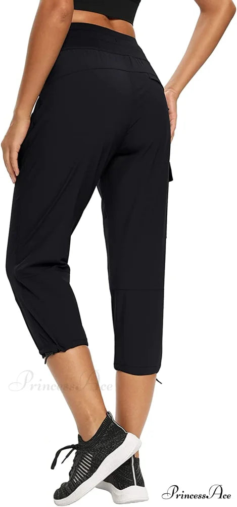 Cargo Hiking Pants Lightweight Joggers Quick Dry Capris Capri_ Black / Medium