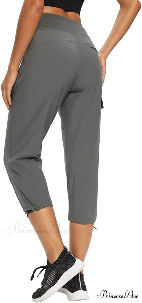 Cargo Hiking Pants Lightweight Joggers Quick Dry Capris Capri_ Grey / Medium