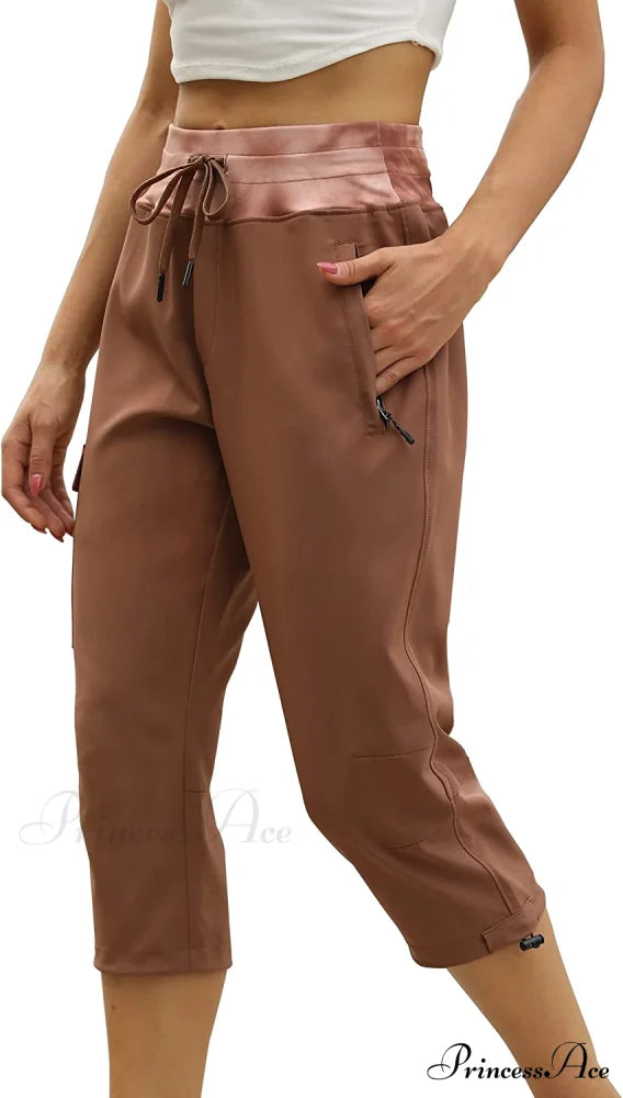 Cargo Hiking Pants Lightweight Joggers Quick Dry Capris Capri-zrbrown / Medium