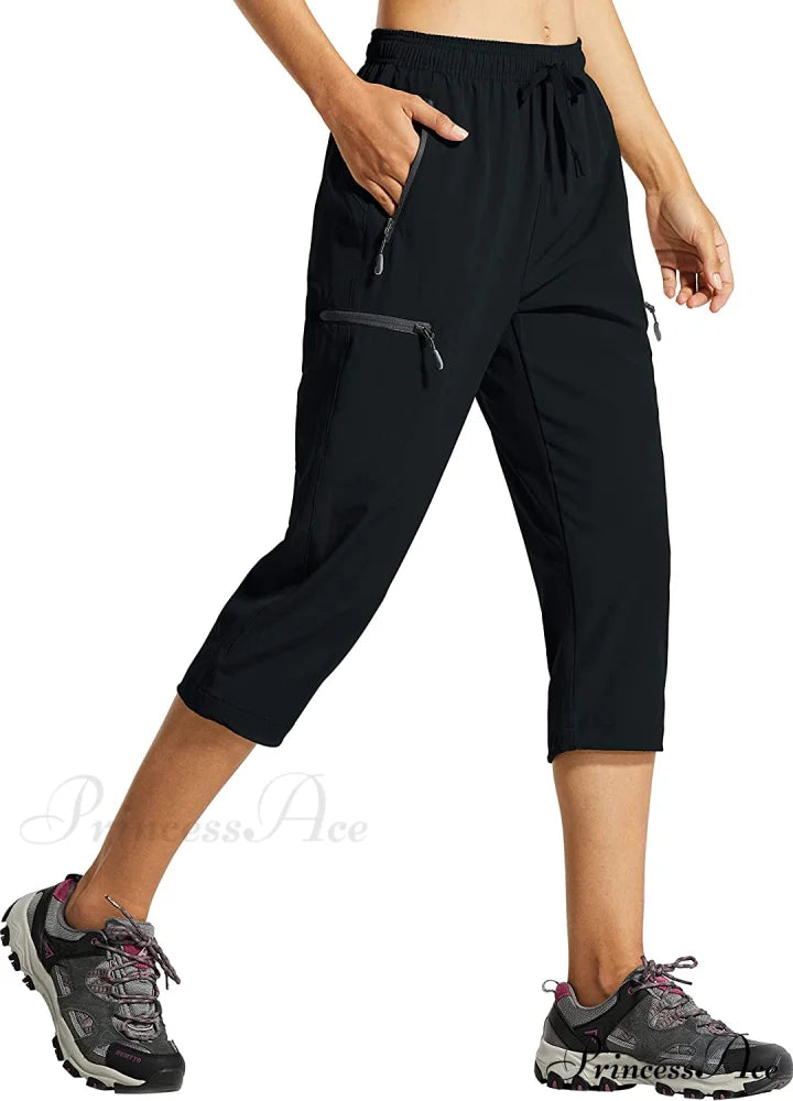 Cargo Hiking Pants Lightweight Quick Dry Capri Pants 02-capri Pants-black / Medium