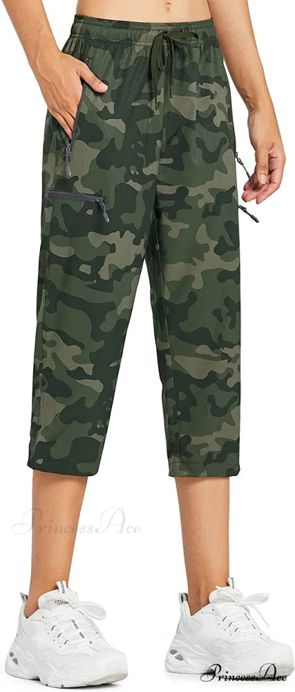 Cargo Hiking Pants Lightweight Quick Dry Capri Pants 02-capri Pants-camo Army Green / X-Small