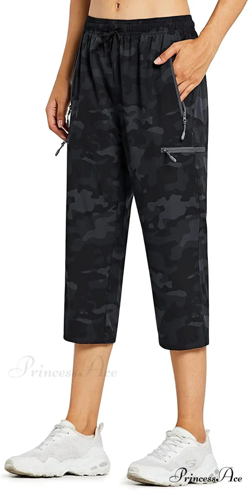 Cargo Hiking Pants Lightweight Quick Dry Capri Pants 02-capri Pants-camo Black / Medium