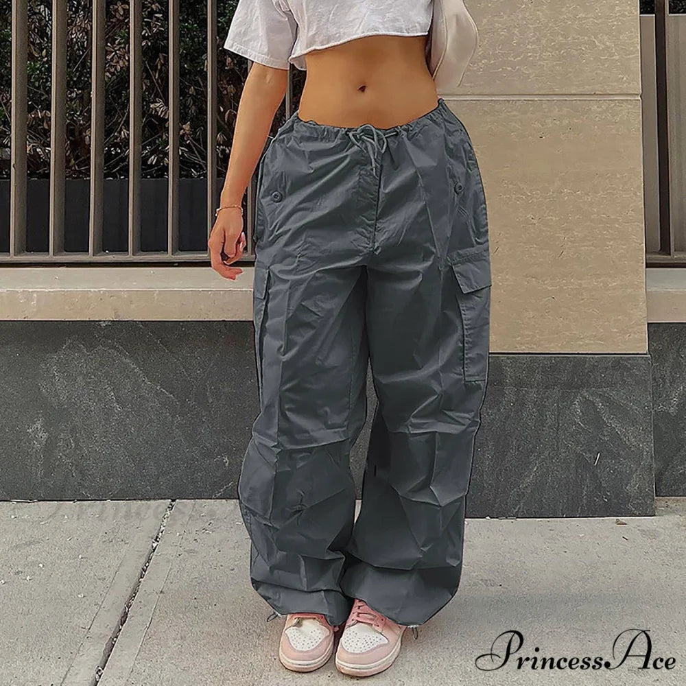 Cargo Pants Straight Wide Leg Loose Casual Trousers Grey / XS
