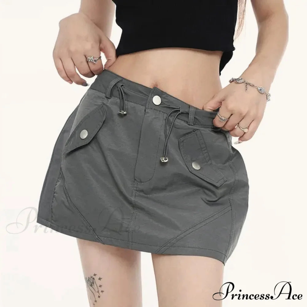 Cargo Pocket Cinch Skirt Grey / S skirts-250223