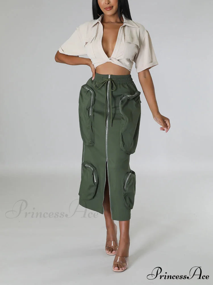 Cargo Pocket Graceful Micro Mini Skirt Green / S