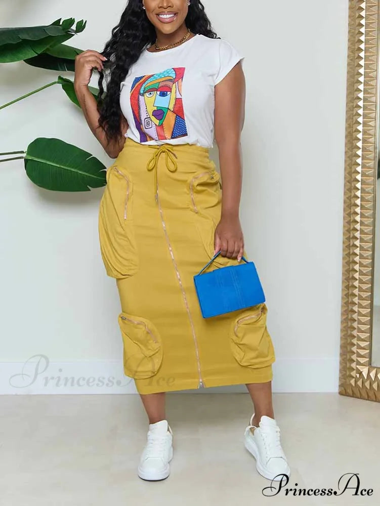 Cargo Pocket Graceful Micro Mini Skirt Yellow / S