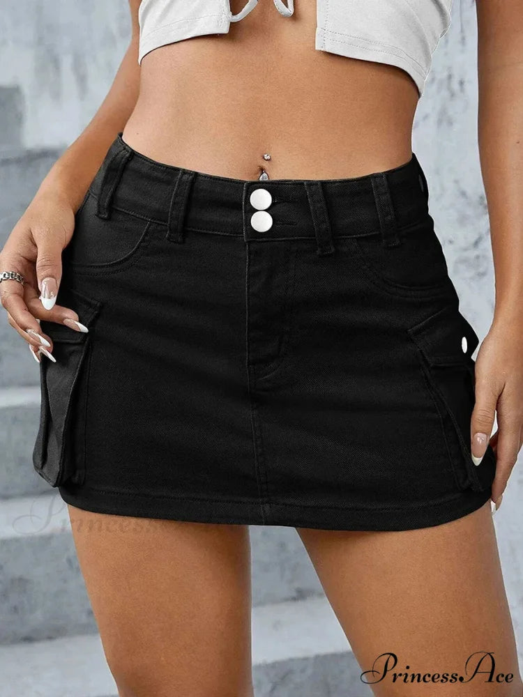 Cargo Pocket Small Waist Skirt Black / S skirts-250223