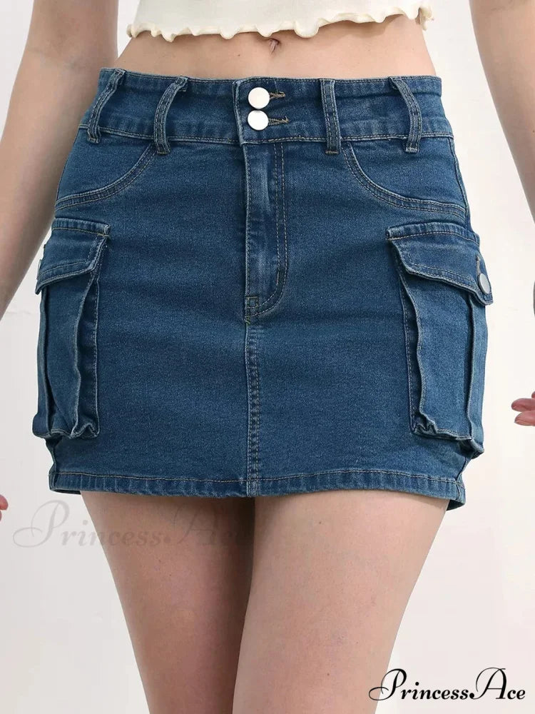 Cargo Pocket Small Waist Skirt Blue / S skirts-250223