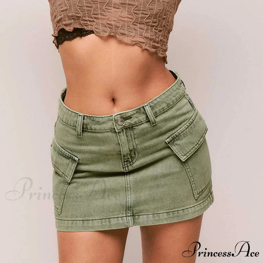 Cargo Pocket Small Waist Skirt green / S skirts-250223