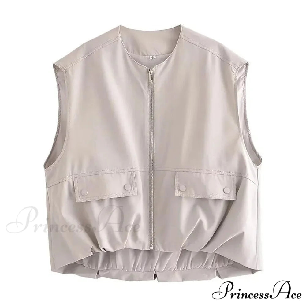 Cargo Pocket Stylish Drawstring Waistcoat grey / XS