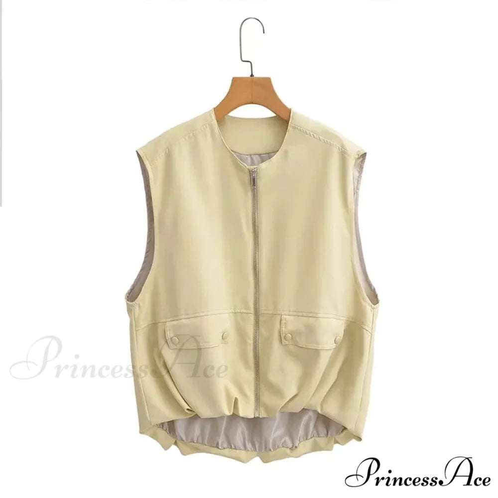 Cargo Pocket Stylish Drawstring Waistcoat khaki / XS