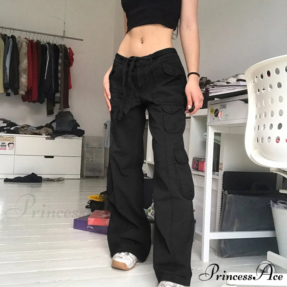 Cargo Streetwear Mom Pants Baggy Low Leg Waist 90s Denim Vintage Wide Jeans Trousers Trendy Korean Grunge Hippie