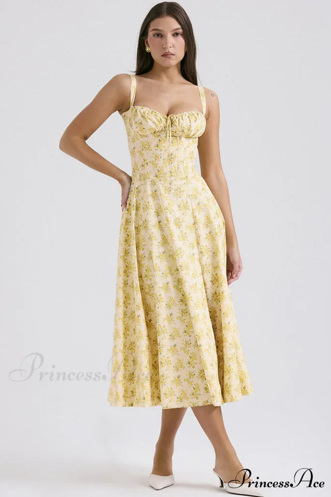 Carmen Elegant Bustier Sundress XS / Buttercup Vintage Floral Print