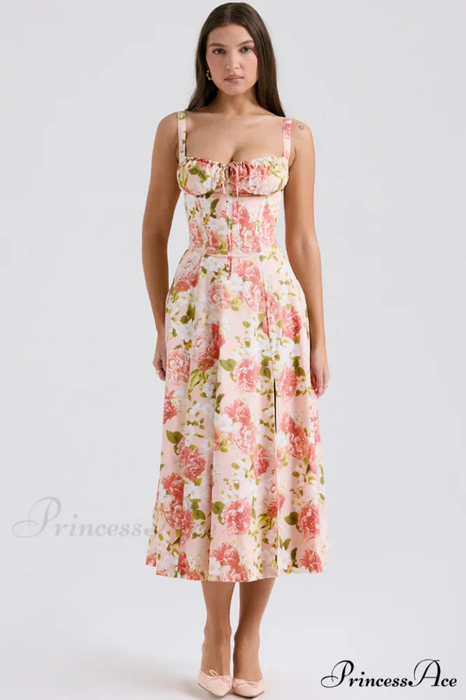 Carmen Elegant Bustier Sundress XS / Pink Peony Print