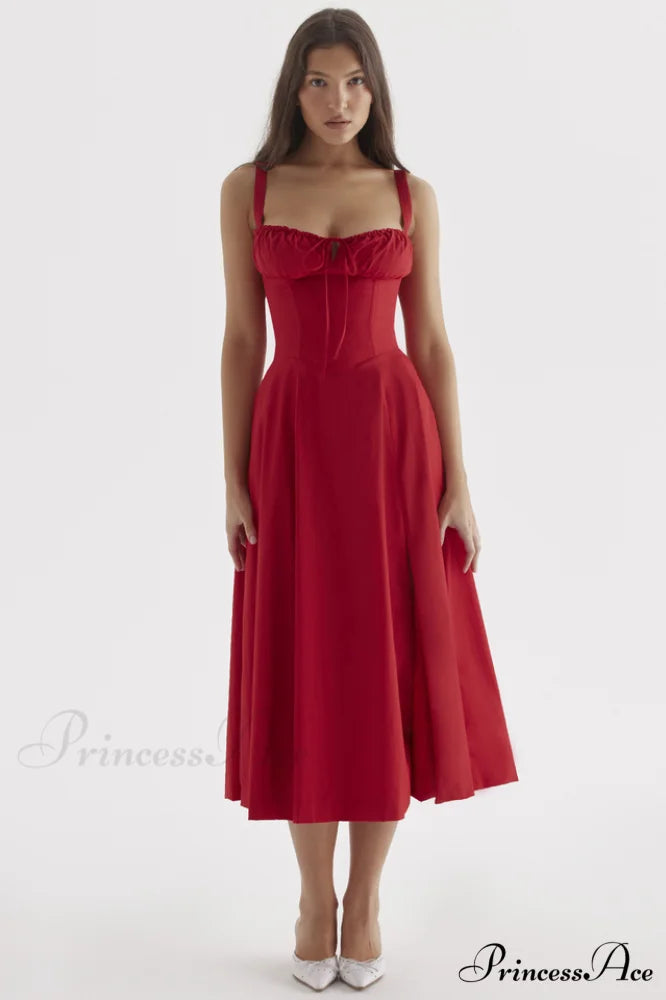 Carmen Elegant Bustier Sundress XS / Red Rose