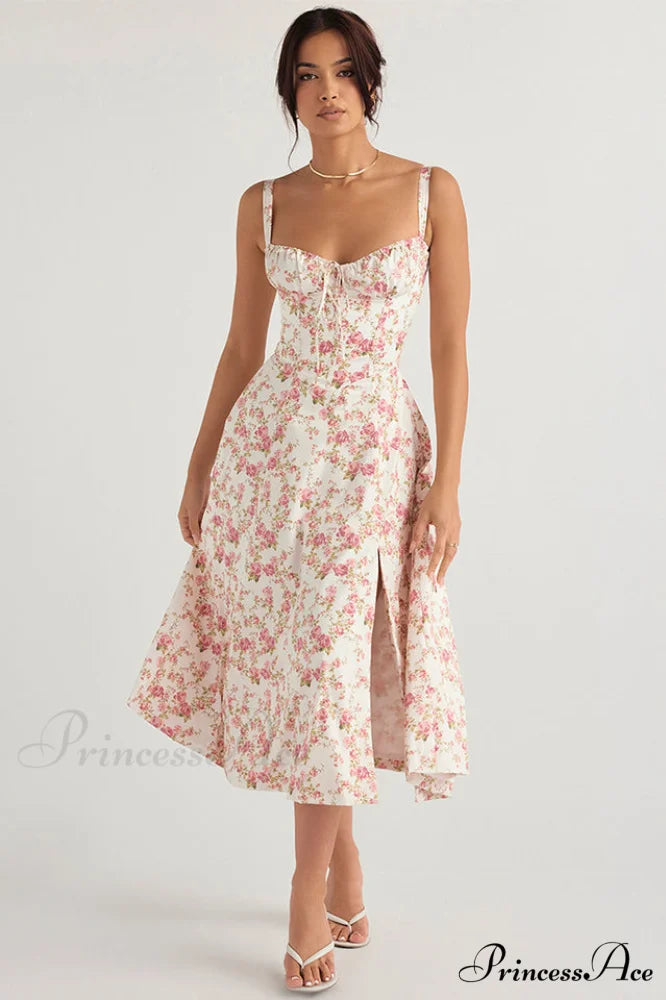Carmen Elegant Bustier Sundress XS / Rose Print