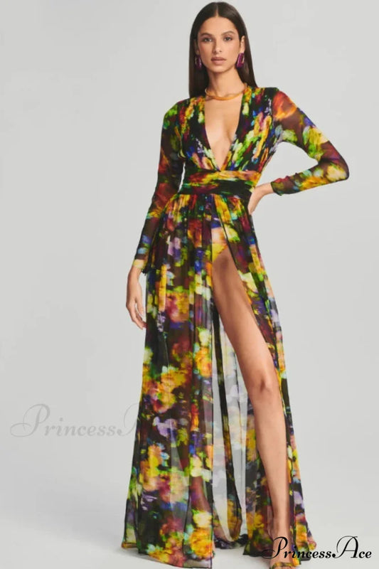 Carolina Floral Stylish Print Slits Dress