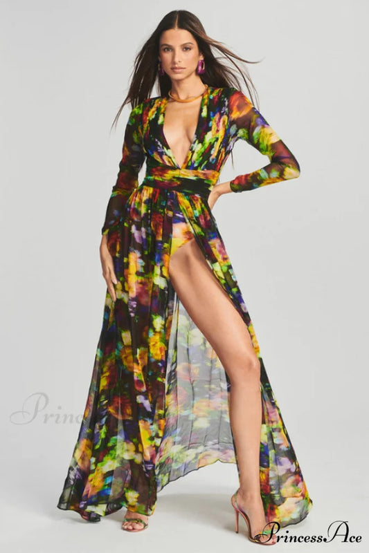 Carolina Floral Stylish Print Slits Dress XS / Floral