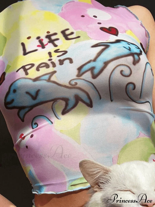 Cartoon Charming Pleated Skirt Blue / S