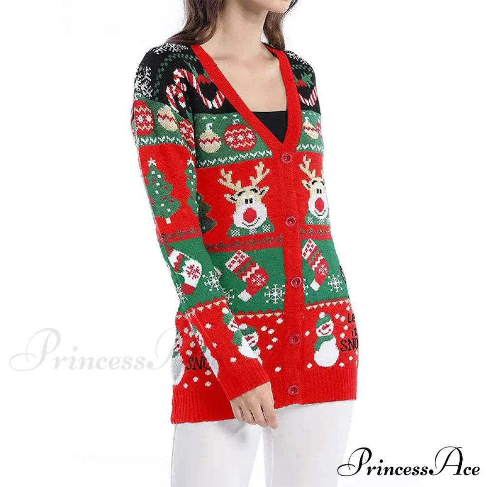 Cartoon Deer Snowman Christmas Cardigan