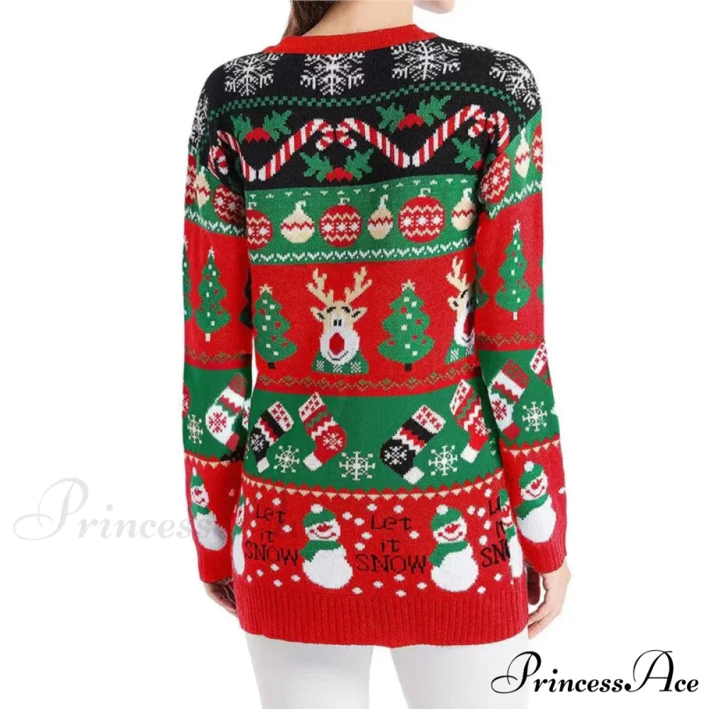 Cartoon Deer Snowman Christmas Cardigan