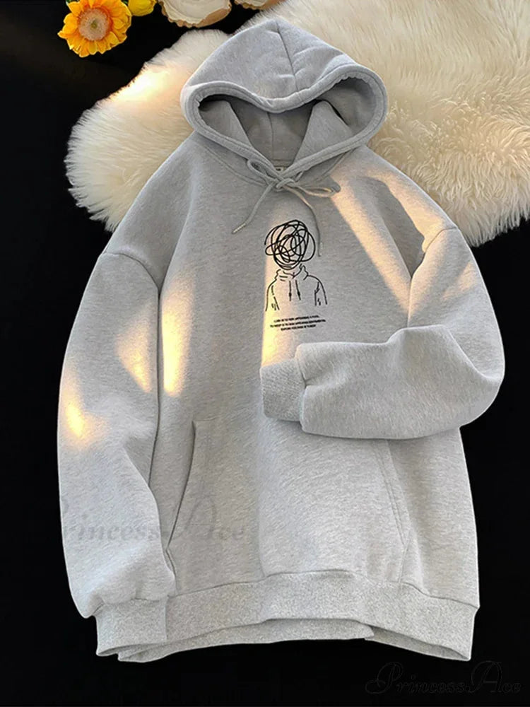 Cartoon Idea Print Rap Hoodie GRAY / M(40-50KG) hoodies-241228
