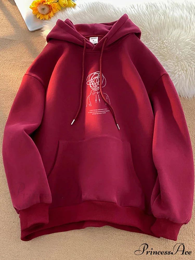 Cartoon Idea Print Rap Hoodie Red / M(40-50KG) hoodies-241228