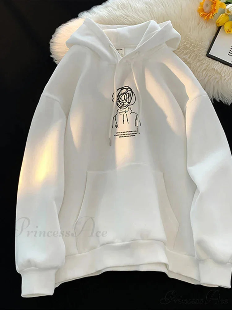 Cartoon Idea Print Rap Hoodie WHITE / M(40-50KG) hoodies-241228