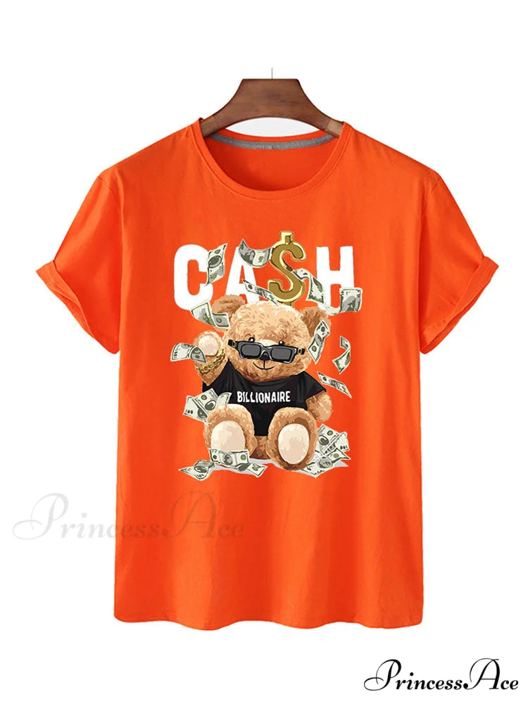 Cash Rolls Graceful Short Sleeve Tops Orange / S
