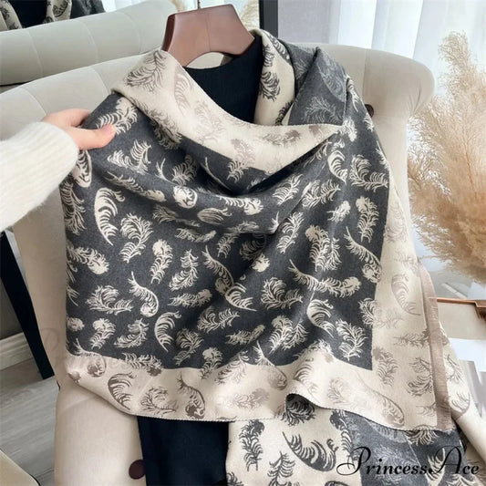 Cashmere Feather Pattern Scarf black1 scarf-241228