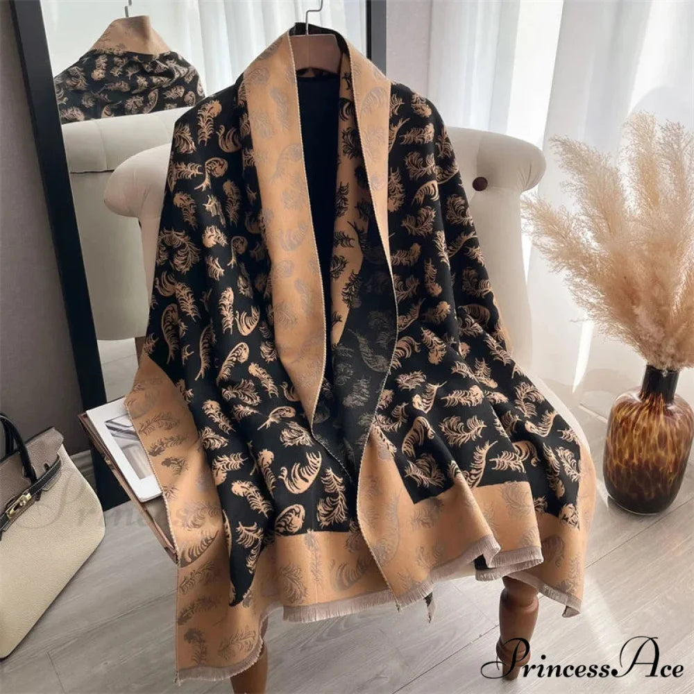 Cashmere Feather Pattern Scarf black3 scarf-241228