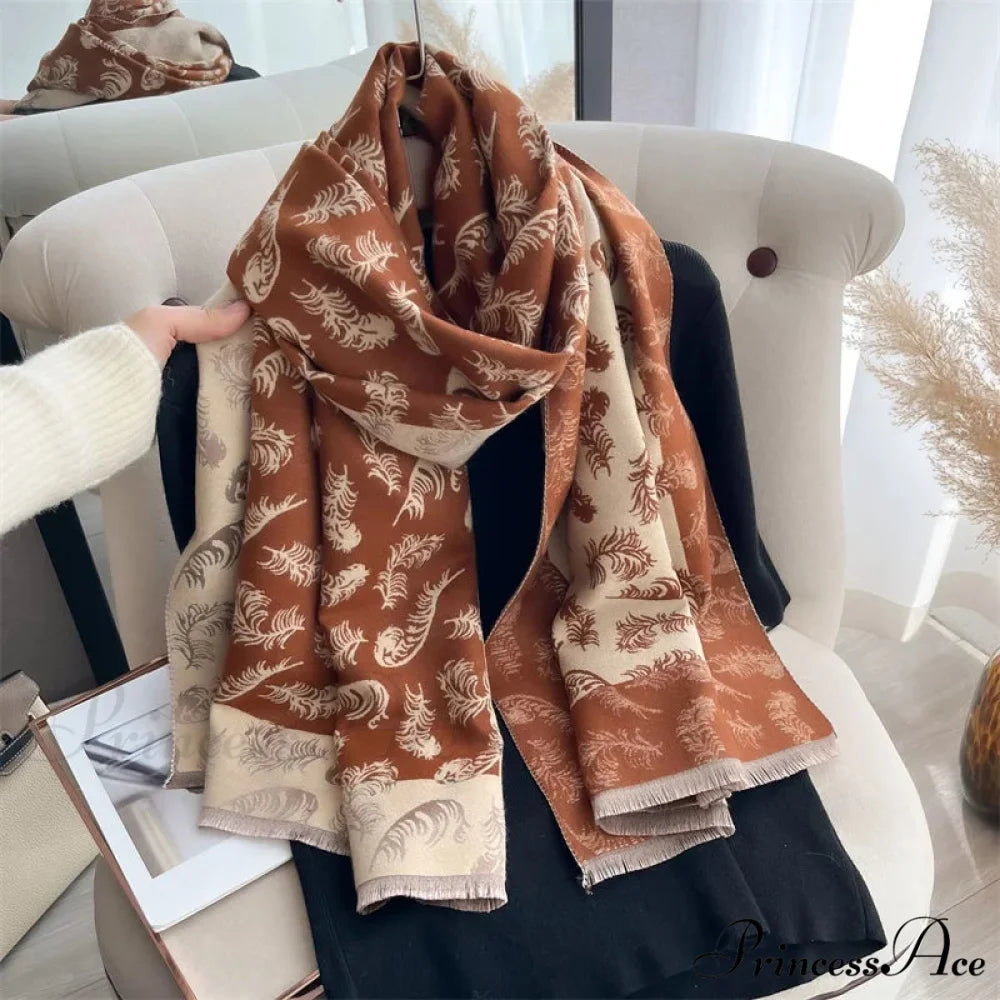 Cashmere Feather Pattern Scarf red scarf-241228