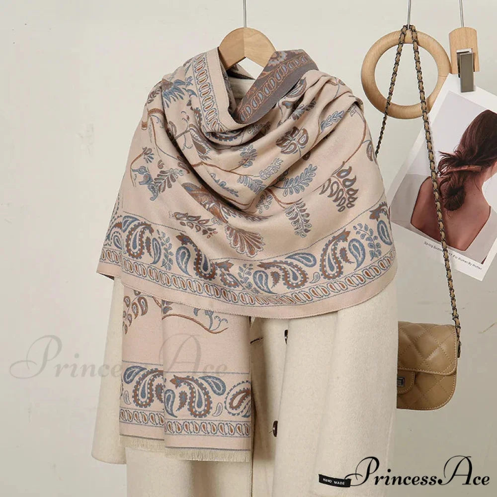 Cashmere Floral Print Winter Blanket Wrap Scarf APRICOT
