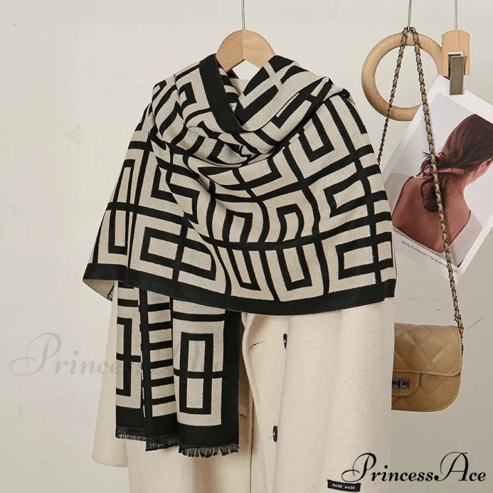 Cashmere Floral Print Winter Blanket Wrap Scarf BLACK 1