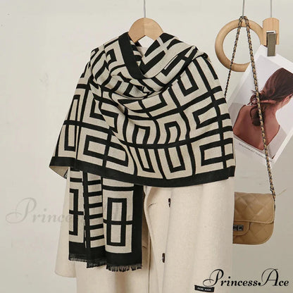 Cashmere Floral Print Winter Blanket Wrap Scarf BLACK 1