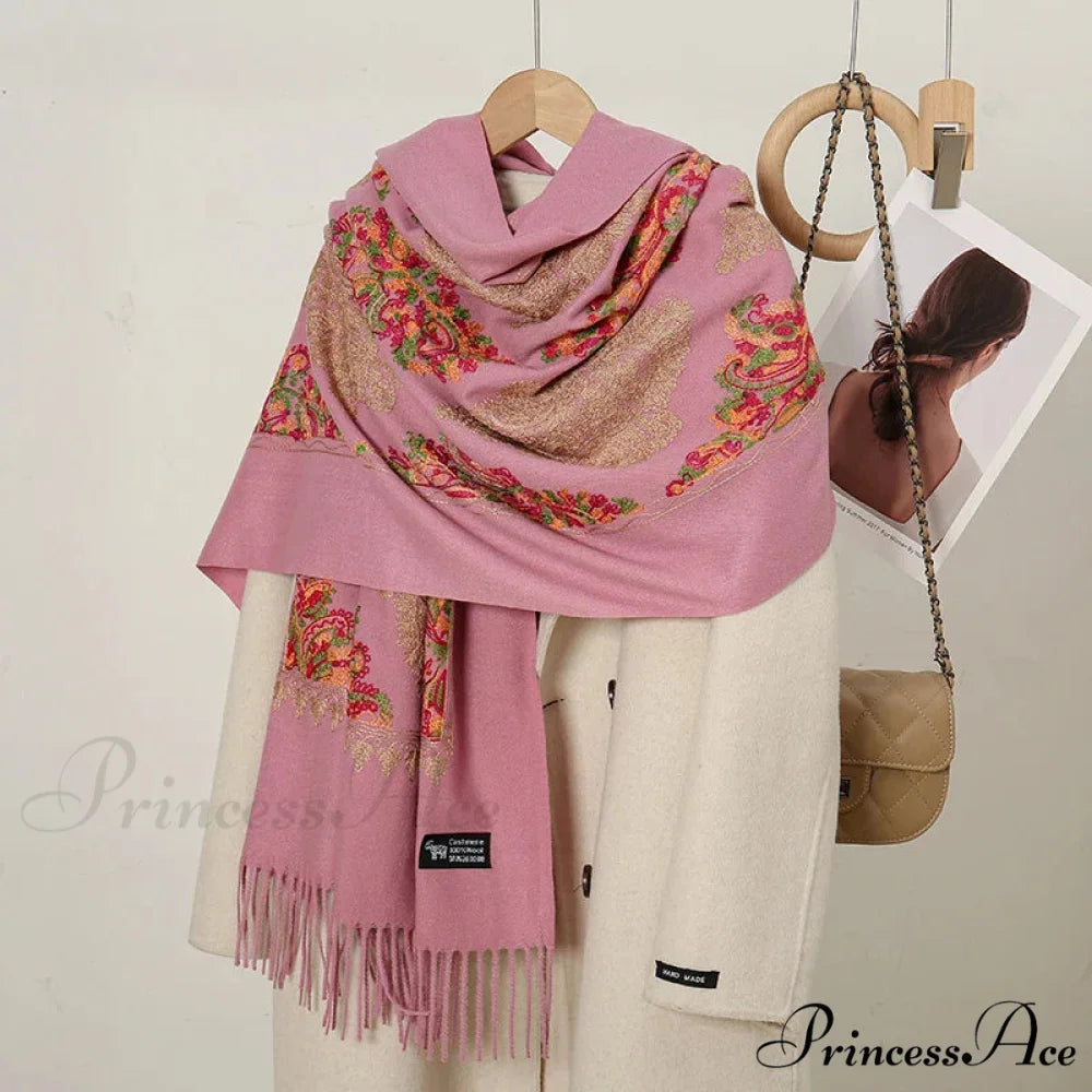 Cashmere Floral Print Winter Blanket Wrap Scarf PINK