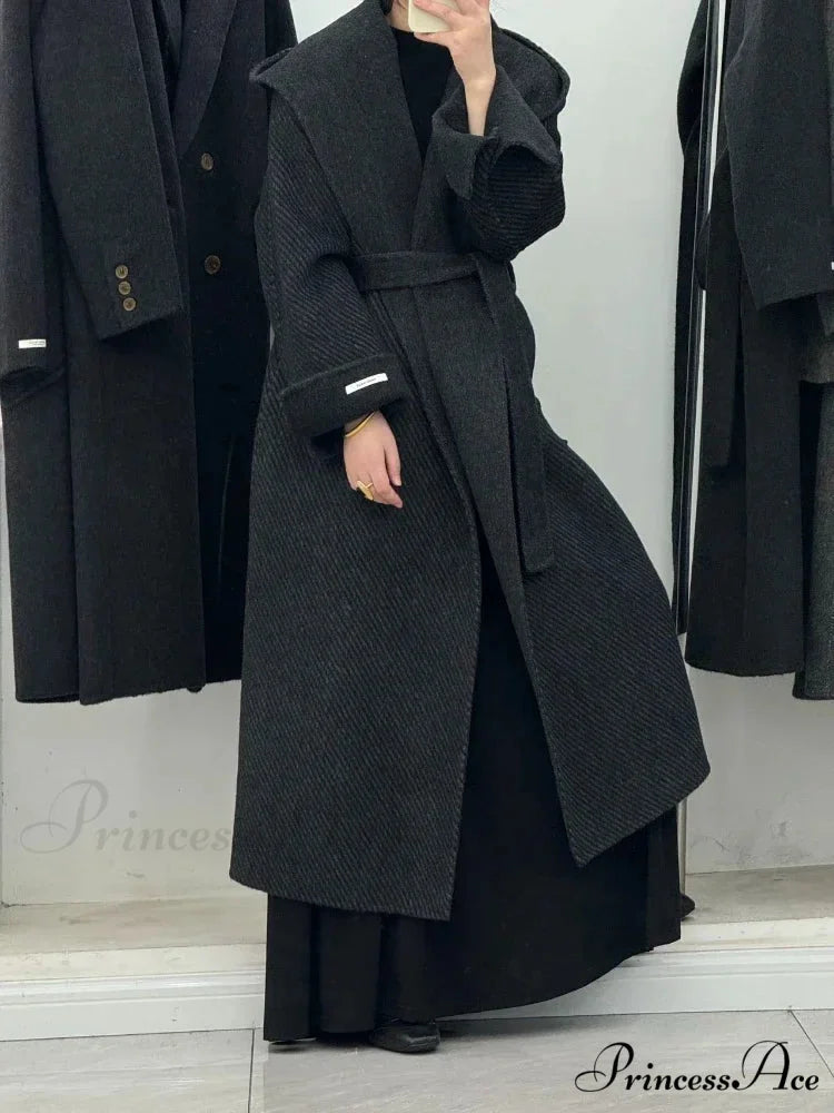 Cashmere Hooded Professional Woman Wool Overcoat Black / S overcoats-241228
