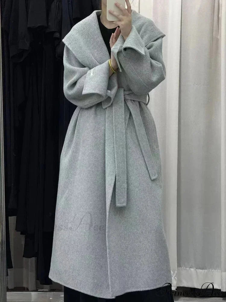 Cashmere Hooded Professional Woman Wool Overcoat Grey / S overcoats-241228