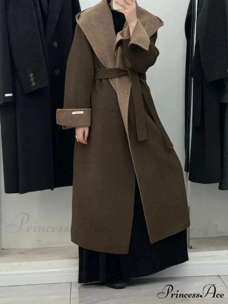 Cashmere Hooded Professional Woman Wool Overcoat overcoats-241228